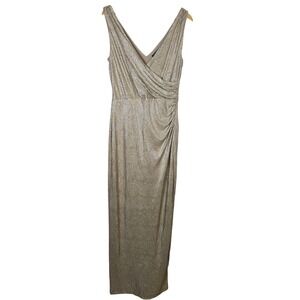 Lauren Ralph Lauren Evening Metallic Gold Champagne Ruched Gown Dress Size 12
